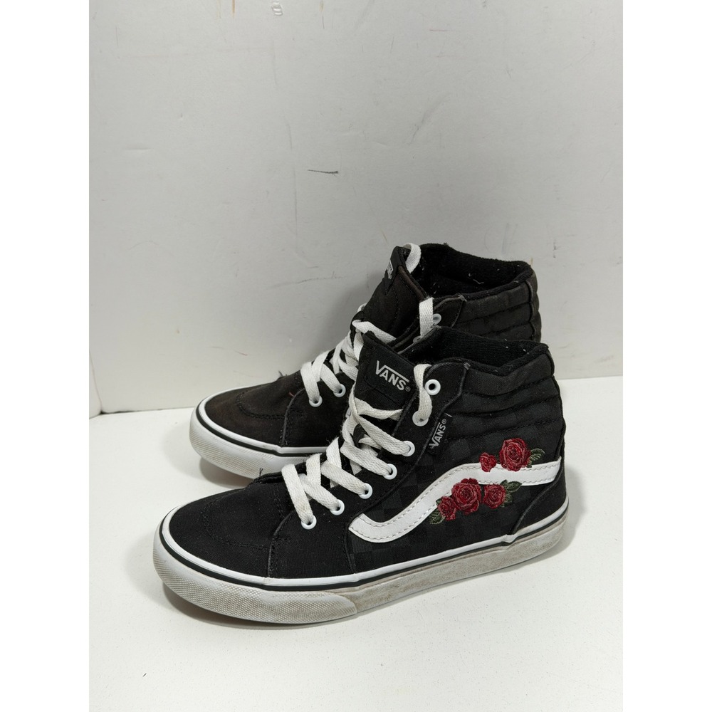 Vans Sk8-Hi Black Rose Floral Embroidered High Top Sneakers‎ Youth Size 2.0